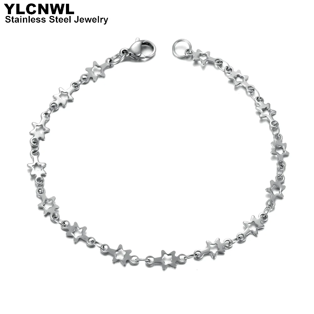 Хирургический браслет-цепочка из нержавеющей стали с шестью звездочками для женщин, серебряный Шарм, классические женские украшения, подарок 0