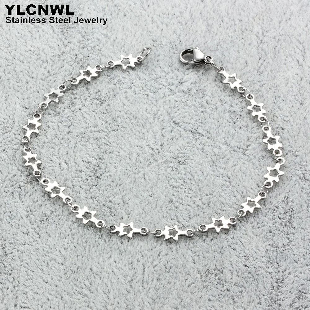 Хирургический браслет-цепочка из нержавеющей стали с шестью звездочками для женщин, серебряный Шарм, классические женские украшения, подарок 1