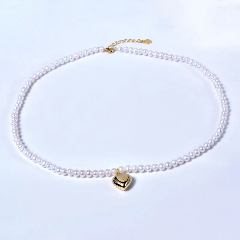 XF800 Ожерелье из настоящего натурального пресноводного жемчуга, ювелирные украшения, подвеска в виде круглого сердца, подарок на день рождения для женщин, белый X601 2