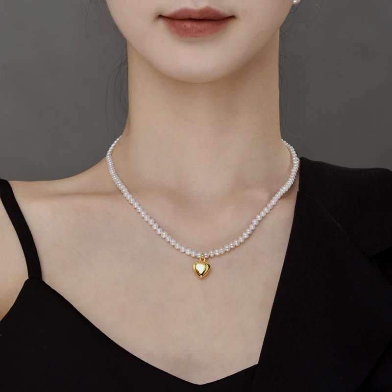 XF800 Ожерелье из настоящего натурального пресноводного жемчуга, ювелирные украшения, подвеска в виде круглого сердца, подарок на день рождения для женщин, белый X601 3
