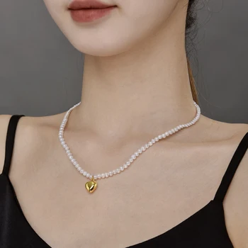 XF800 Ожерелье из настоящего натурального пресноводного жемчуга, ювелирные украшения, подвеска в виде круглого сердца, подарок на день рождения для женщин, белый X601