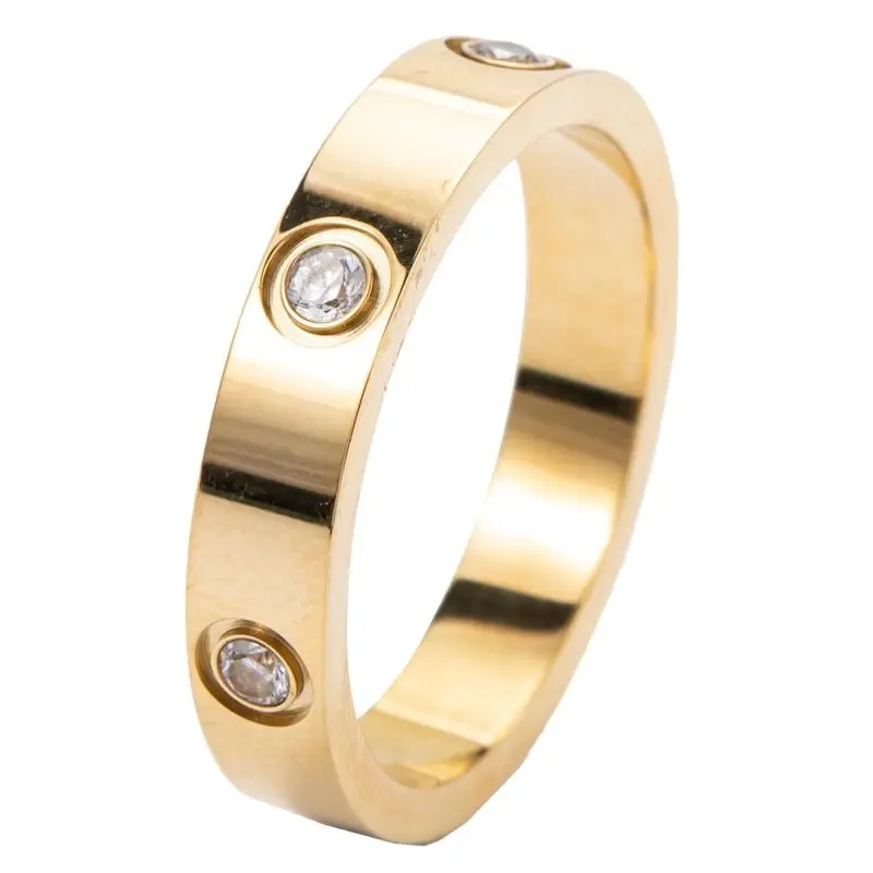 Модное кольцо Любви цвета розового золота из нержавеющей стали для женщин, мужчин, пары, Блестящие кольца с цирконием, ювелирные изделия, свадебный подарок 0