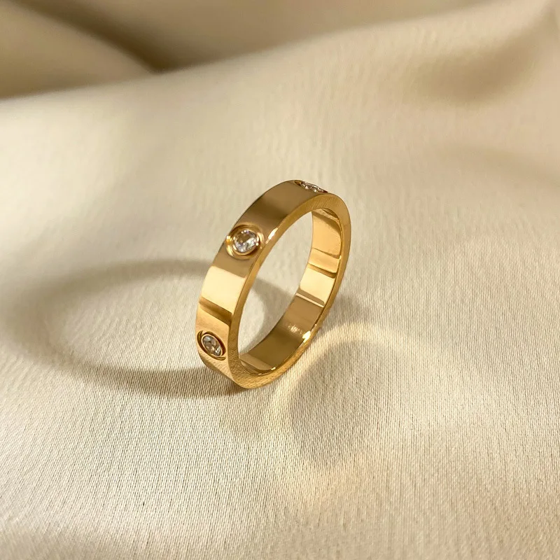 Модное кольцо Любви цвета розового золота из нержавеющей стали для женщин, мужчин, пары, Блестящие кольца с цирконием, ювелирные изделия, свадебный подарок 1