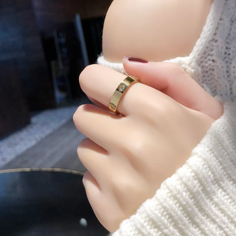Модное кольцо Любви цвета розового золота из нержавеющей стали для женщин, мужчин, пары, Блестящие кольца с цирконием, ювелирные изделия, свадебный подарок 2