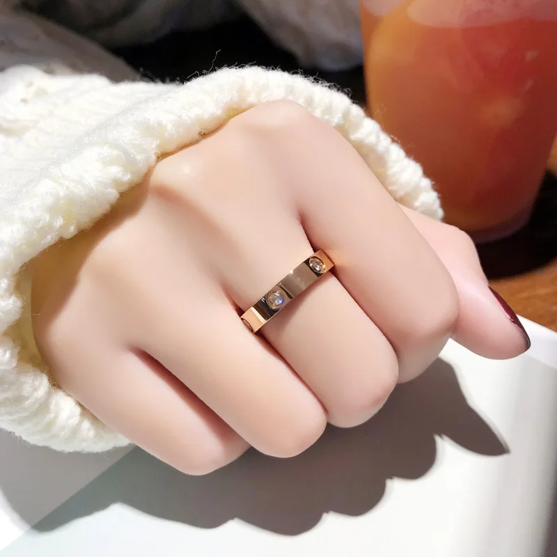 Модное кольцо Любви цвета розового золота из нержавеющей стали для женщин, мужчин, пары, Блестящие кольца с цирконием, ювелирные изделия, свадебный подарок 3