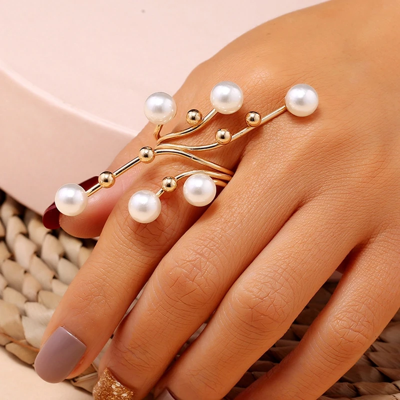 Европейское и американское модное преувеличение, Двухслойные кольца с крупным жемчугом для женщин, украшения для свадебной вечеринки, подарок Anillos Mujer 0