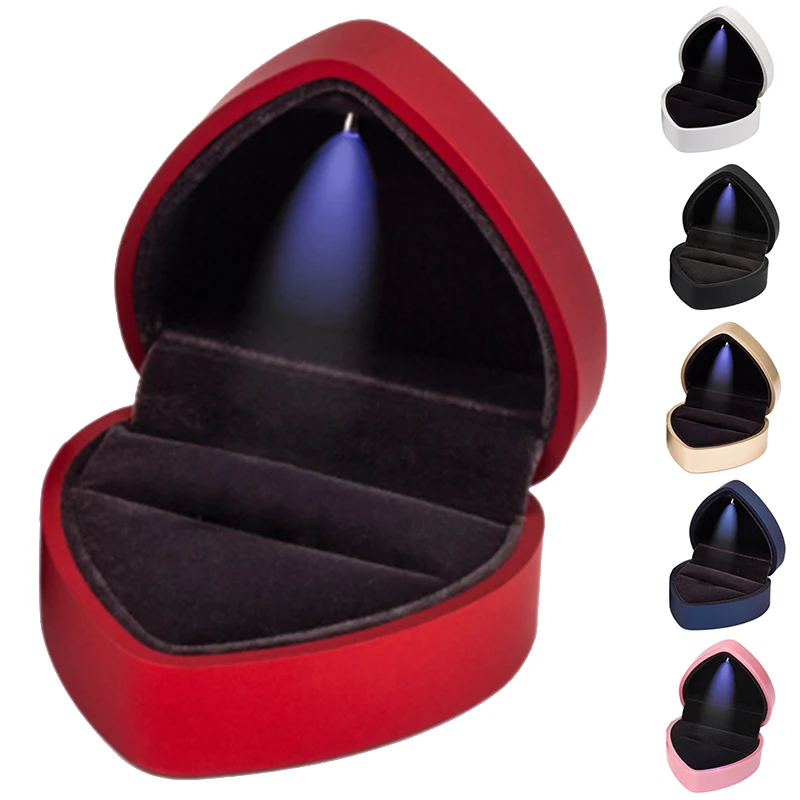 Светодиодная коробка для обручальных колец в форме сердца с витриной для хранения ювелирных изделий 1