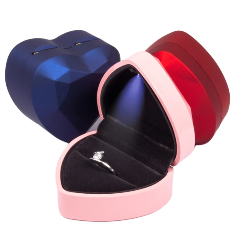 Светодиодная коробка для обручальных колец в форме сердца с витриной для хранения ювелирных изделий 3