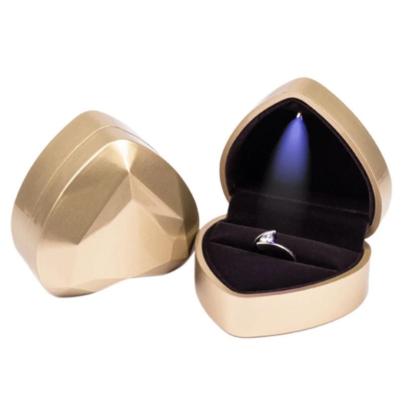 Светодиодная коробка для обручальных колец в форме сердца с витриной для хранения ювелирных изделий 4