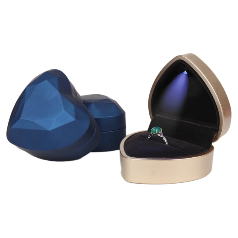 Светодиодная коробка для обручальных колец в форме сердца с витриной для хранения ювелирных изделий 5