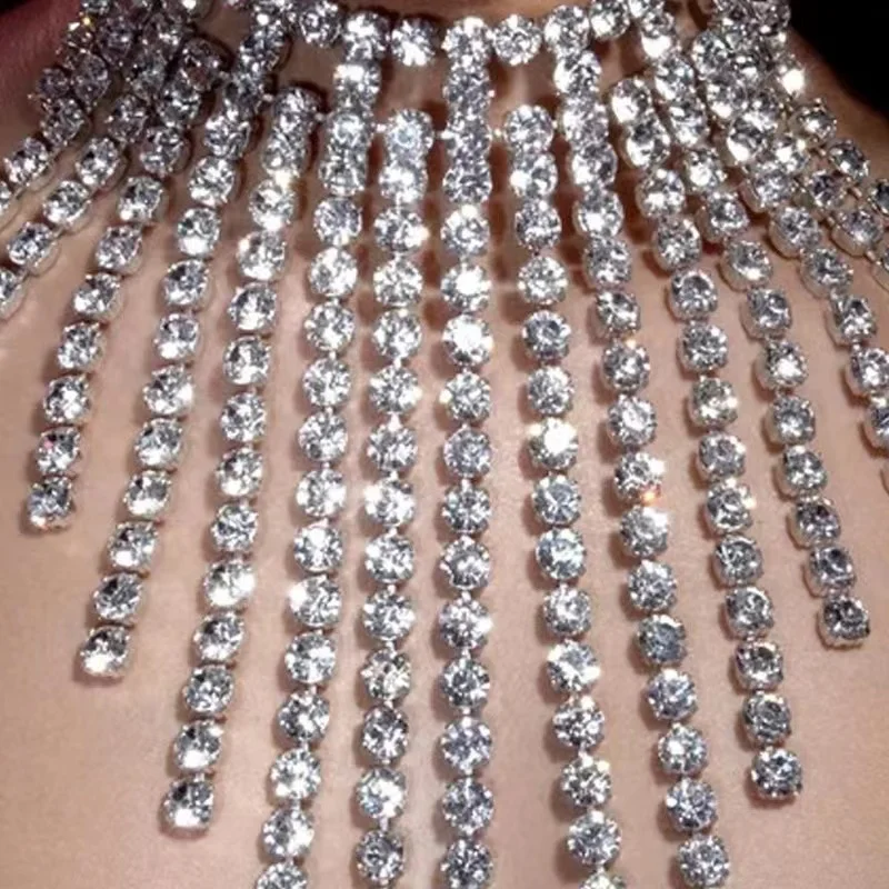 Новый роскошный блестящий Горный хрусталь, ожерелье с длинной кисточкой, сексуальное модное женское многослойное хрустальное темпераментное ожерелье, ювелирный подарок 0