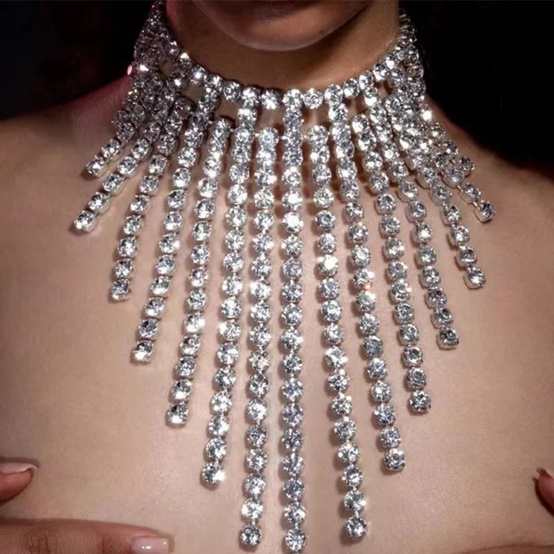 Новый роскошный блестящий Горный хрусталь, ожерелье с длинной кисточкой, сексуальное модное женское многослойное хрустальное темпераментное ожерелье, ювелирный подарок 1