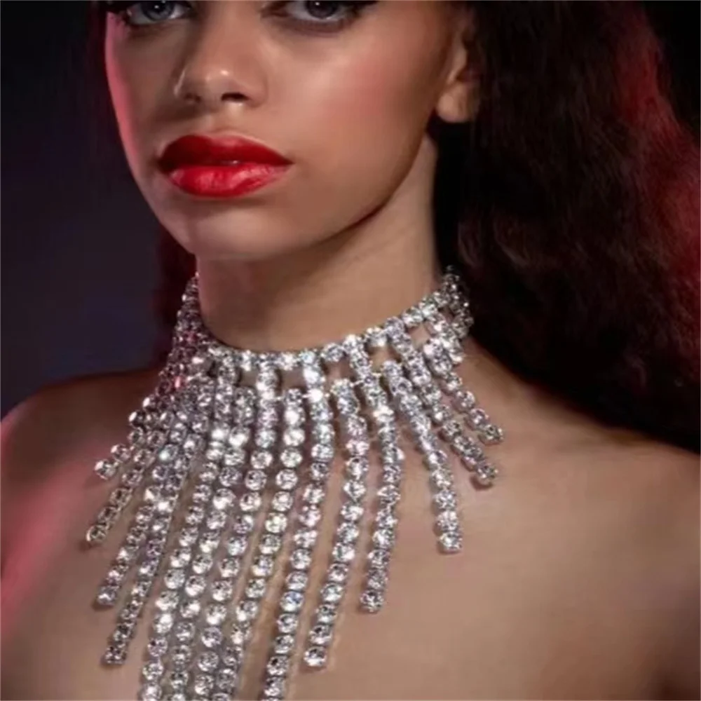 Новый роскошный блестящий Горный хрусталь, ожерелье с длинной кисточкой, сексуальное модное женское многослойное хрустальное темпераментное ожерелье, ювелирный подарок 2