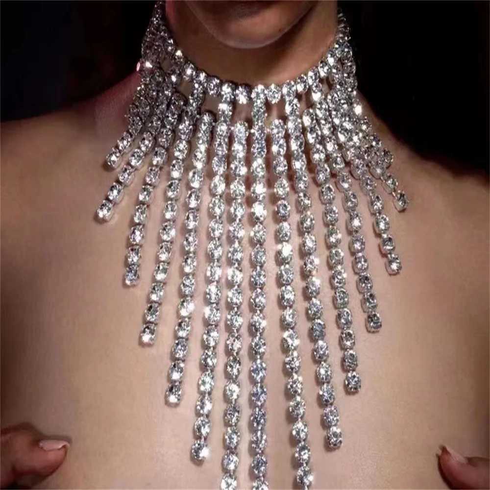 Новый роскошный блестящий Горный хрусталь, ожерелье с длинной кисточкой, сексуальное модное женское многослойное хрустальное темпераментное ожерелье, ювелирный подарок 3