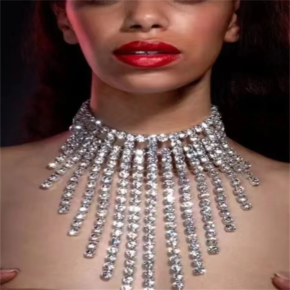 Новый роскошный блестящий Горный хрусталь, ожерелье с длинной кисточкой, сексуальное модное женское многослойное хрустальное темпераментное ожерелье, ювелирный подарок 4