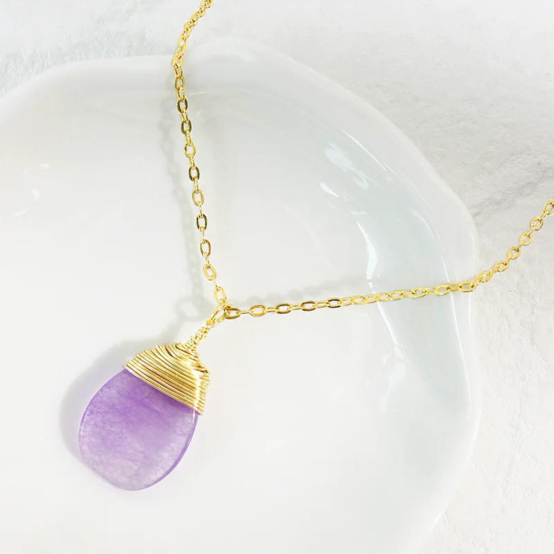 Классическое простое ожерелье с подвеской в виде фиолетовой капли смолы для женщин, летнее Новое ювелирное колье с цепочкой на ключице ручной работы, подарки для ювелирных изделий 0
