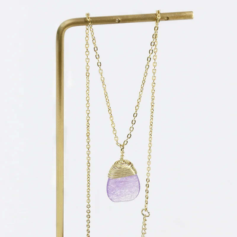 Классическое простое ожерелье с подвеской в виде фиолетовой капли смолы для женщин, летнее Новое ювелирное колье с цепочкой на ключице ручной работы, подарки для ювелирных изделий 1