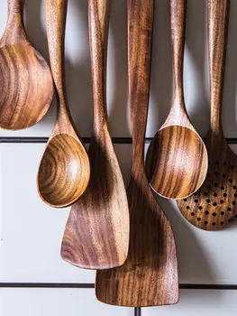 Кухонная лопатка из цельного дерева, деревянная лопатка с длинной ручкой, деревянная ложка для риса, набор кухонных принадлежностей