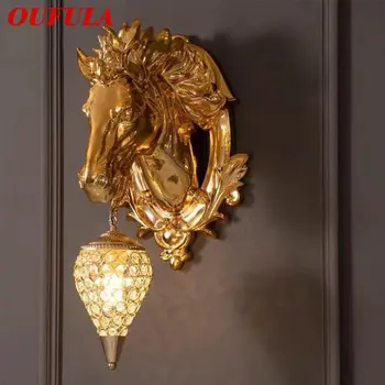 Современный настенный светильник OUFULA в виде лошади из смолы, креативное Роскошное Золотое бра для декора дома, гостиной, спальни