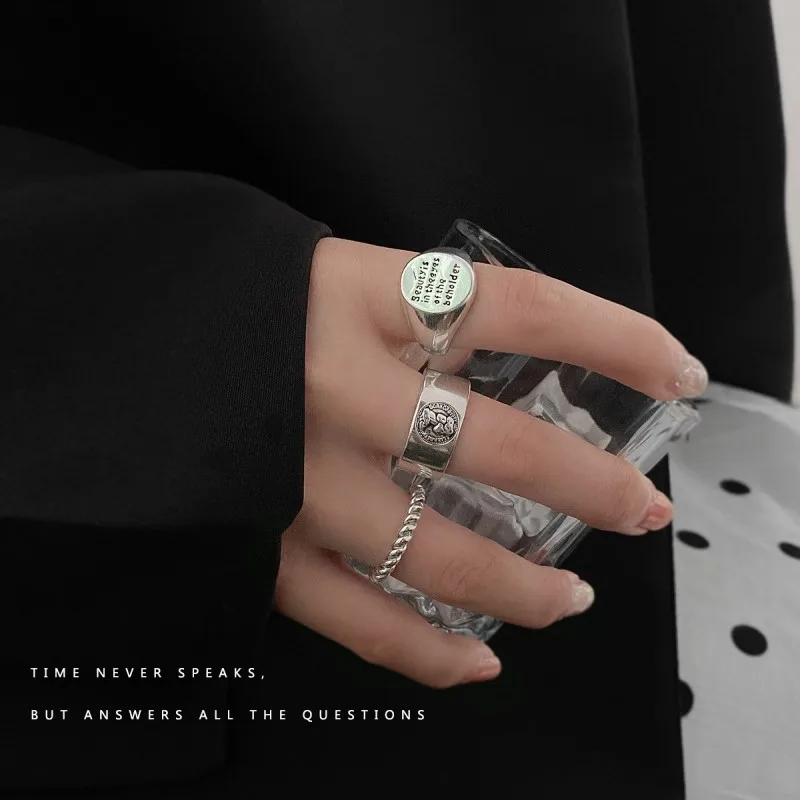 Модные кольца с буквами в стиле ретро для унисекс, комплект, простое металлическое Полое круглое Регулируемое кольцо на палец для пары, подарки для вечеринок, ювелирные изделия 1