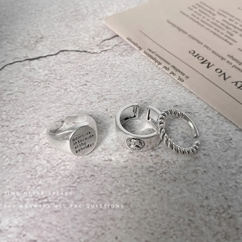 Модные кольца с буквами в стиле ретро для унисекс, комплект, простое металлическое Полое круглое Регулируемое кольцо на палец для пары, подарки для вечеринок, ювелирные изделия 2