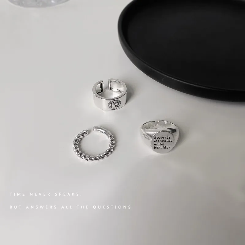Модные кольца с буквами в стиле ретро для унисекс, комплект, простое металлическое Полое круглое Регулируемое кольцо на палец для пары, подарки для вечеринок, ювелирные изделия 3