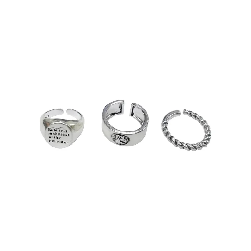 Модные кольца с буквами в стиле ретро для унисекс, комплект, простое металлическое Полое круглое Регулируемое кольцо на палец для пары, подарки для вечеринок, ювелирные изделия 4