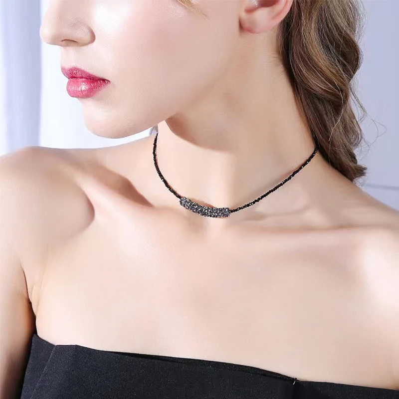 Новое модное простое ожерелье с подвесками из черного горного хрусталя, готические украшения, Чокер, цепочка для ключиц, высококачественный художественный дизайн 0