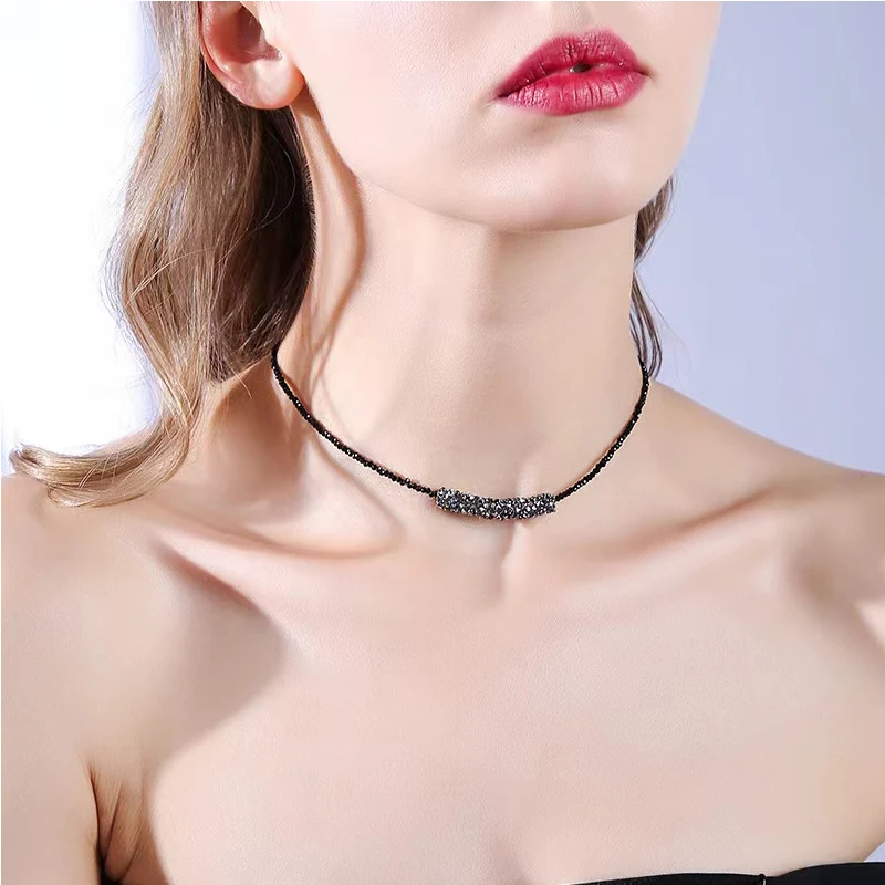 Новое модное простое ожерелье с подвесками из черного горного хрусталя, готические украшения, Чокер, цепочка для ключиц, высококачественный художественный дизайн 3