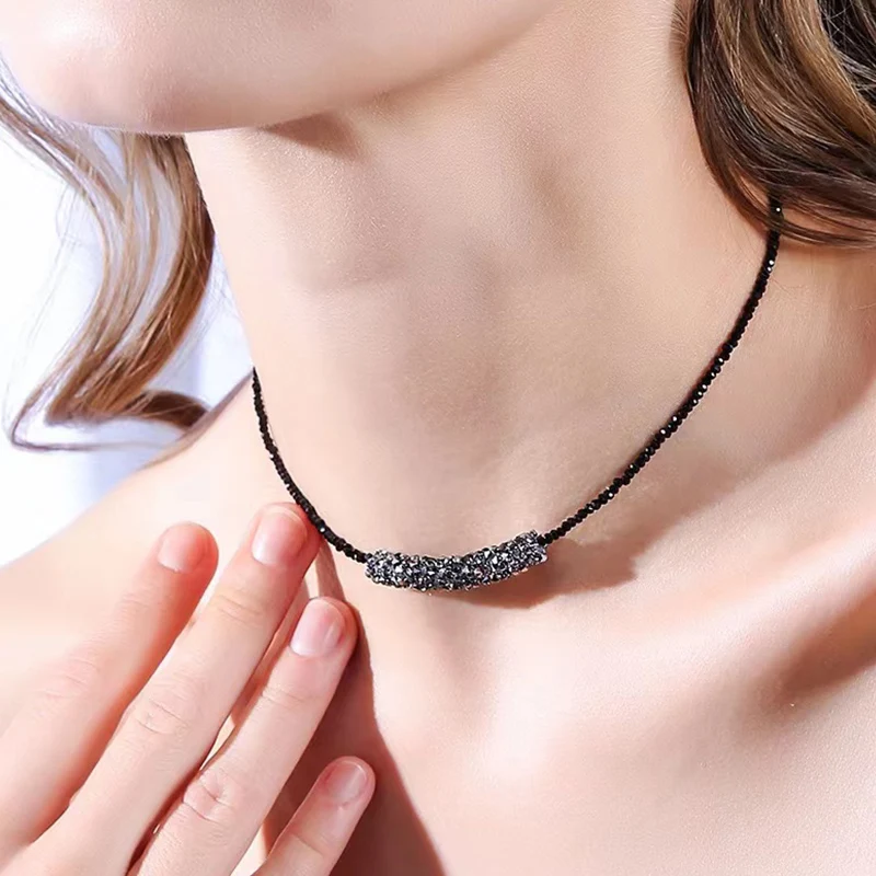 Новое модное простое ожерелье с подвесками из черного горного хрусталя, готические украшения, Чокер, цепочка для ключиц, высококачественный художественный дизайн 5