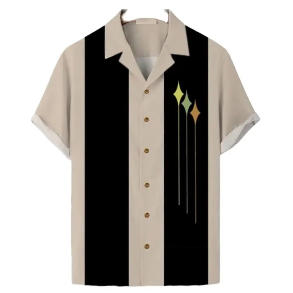 Плюс Размер, новая повседневная рубашка в полоску 2023 года для мужчин, гавайская рубашка европейского размера, уютный и дышащий модный топ с короткими рукавами 0