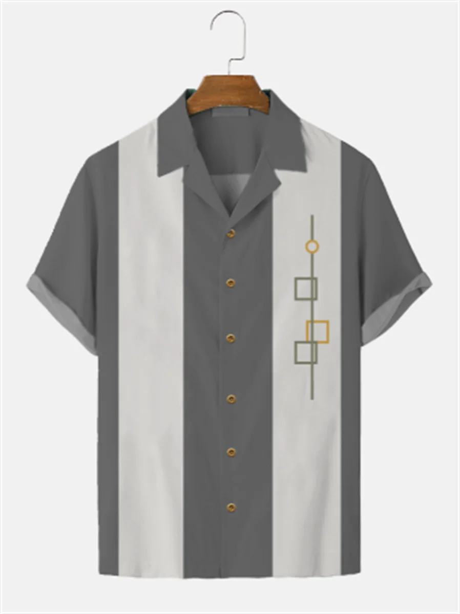 Плюс Размер, новая повседневная рубашка в полоску 2023 года для мужчин, гавайская рубашка европейского размера, уютный и дышащий модный топ с короткими рукавами 3