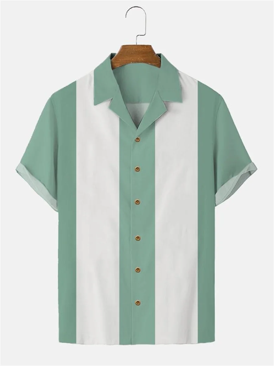 Плюс Размер, новая повседневная рубашка в полоску 2023 года для мужчин, гавайская рубашка европейского размера, уютный и дышащий модный топ с короткими рукавами 5