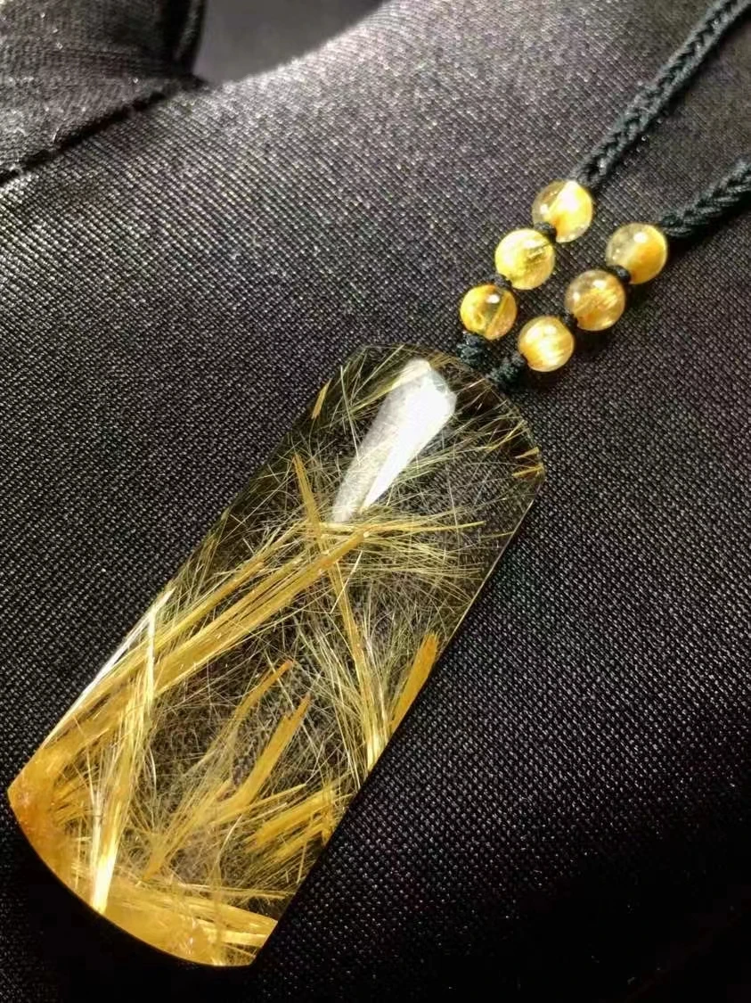 Ожерелье с прямоугольным кулоном из натурального золота с рутиловым кварцем 42.7*18.3*6.8 мм Ювелирные изделия из рутилового золота для женщин и мужчин AAAAAAA 3