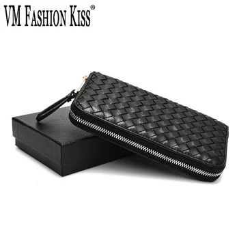 VM FASHION KISS, женский длинный кошелек, вязаный клатч из 100% овчины на молнии, кошелек для монет, кошелек для карт, роскошный кошелек Унисекс для женщин