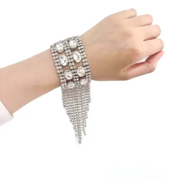 Новейший модный сверкающий горный хрусталь, полый браслет, Роскошный женский браслет с длинной кисточкой, Свадебный кристалл, Регулируемый браслет