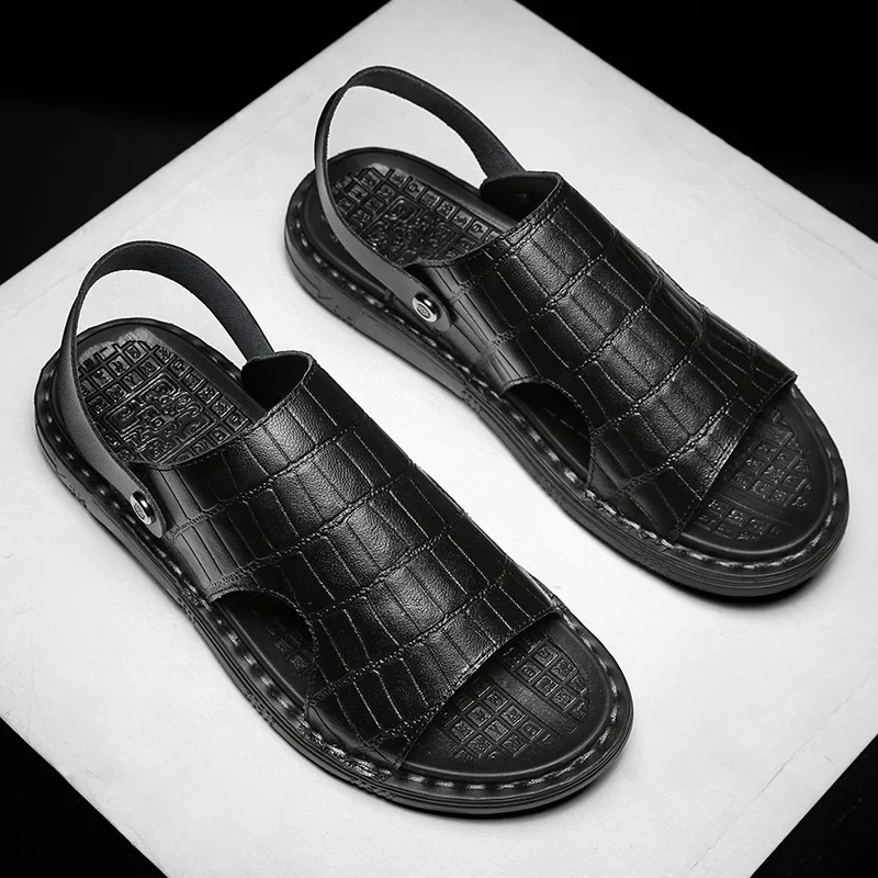 Летние мужские Кожаные Сандалии, Мягкая Дышащая обувь, мужская Римская Удобная Обувь для прогулок на открытом воздухе Хорошего качества 5