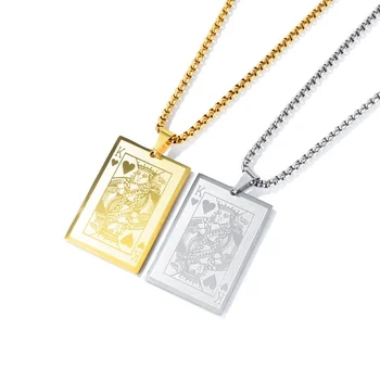 Классическое винтажное ожерелье с подвеской в виде игральной карты King K of Hearts, индивидуальное ожерелье из сплава, мужская цепочка, ювелирный подарок парню