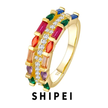 SHIPEI 18-Каратное позолоченное кольцо из стерлингового серебра 925 пробы с разноцветным сапфиром и драгоценным камнем Для женщин, Обручальное кольцо Оптом