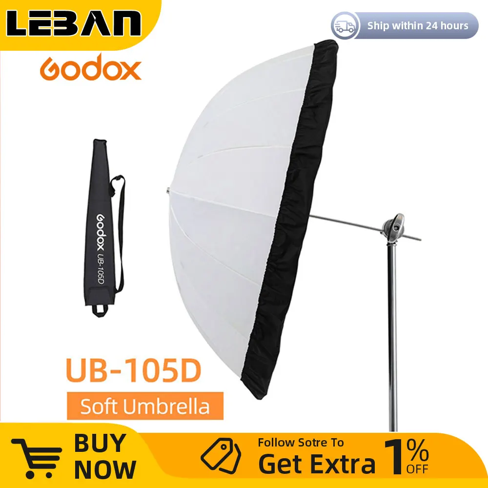 Godox UB-105D 105 см Белый параболический светоотражающий Прозрачный Мягкий зонт Студийный световой зонт с черной серебристой крышкой-рассеивателем 0