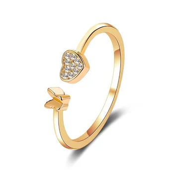 Кольцо с бабочкой в корейском стиле Sweet Love Heart, Регулируемые Открытые кольца для женщин и девочек, ювелирные изделия со стразами на палец