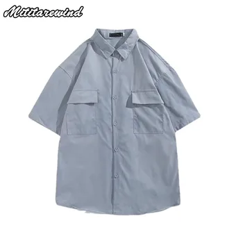 Летние однотонные футболки Для мужчин, свободные японские топы-карго с коротким рукавом, белые модные простые повседневные мужские рубашки в опрятном стиле