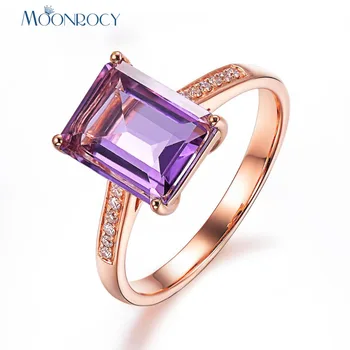 MOONROCY CZ Кольца с фиолетовым кристаллом, обручальное кольцо из розового золота, квадратные украшения для вечеринок для женщин, подарок для девочек, прямая доставка, палец