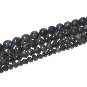 Натуральный Темно-Черный лабрадорит, бусины из голубого светлого камня, Круглый Драгоценный камень Для изготовления ювелирных изделий, браслет 