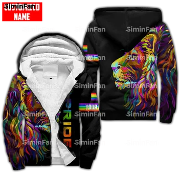LGBT LION PRIDE RAINBOW 3D С полным принтом, теплая фланелевая куртка, флисовая толстовка на молнии, Зимнее утепленное пальто, Ветрозащитная верхняя одежда, пуловер 01