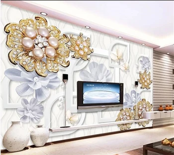 wellyu Обои на заказ papel de parede Великолепные золотые драгоценности цветы бабочка 3d тв фон стены behang papel tapiz