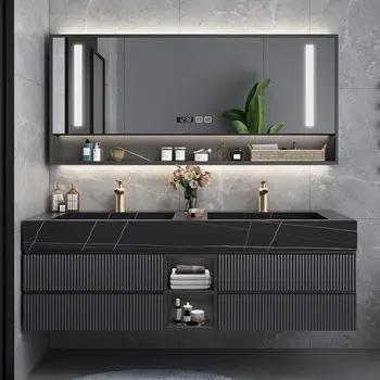 Шкаф для ванной комнаты Rock, умный зеркальный шкаф, Двойная раковина, роскошный умывальник из дуба, современный европейский умывальник