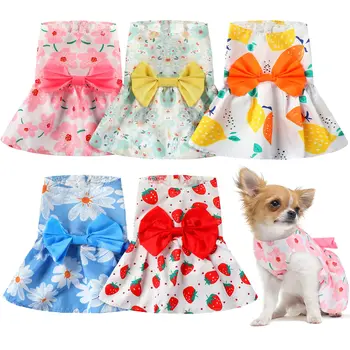 Платье для собак с цветочным рисунком, платье принцессы с бантом, Летние платья с юбкой для милых собак и кошек, одежда для маленьких свежих щенков и котенков