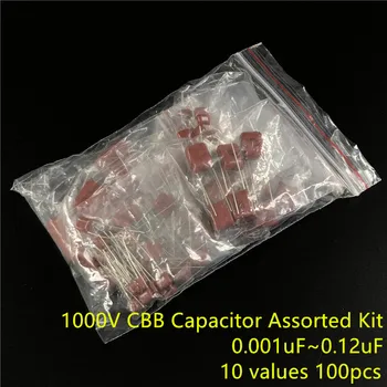 1000 В 0,001 мкф ~ 0,12 МКФ CBB металлические пленочные конденсаторы В ассортименте 10 значений 100шт