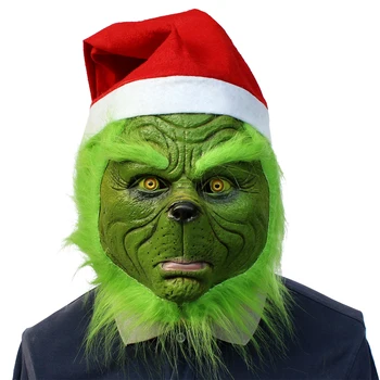 Рождественский выродок украл Рождественскую маску для косплея Рождественскую шляпу Костюм Шлем Как Рождественский Выродок украл реквизит для рождественской вечеринки